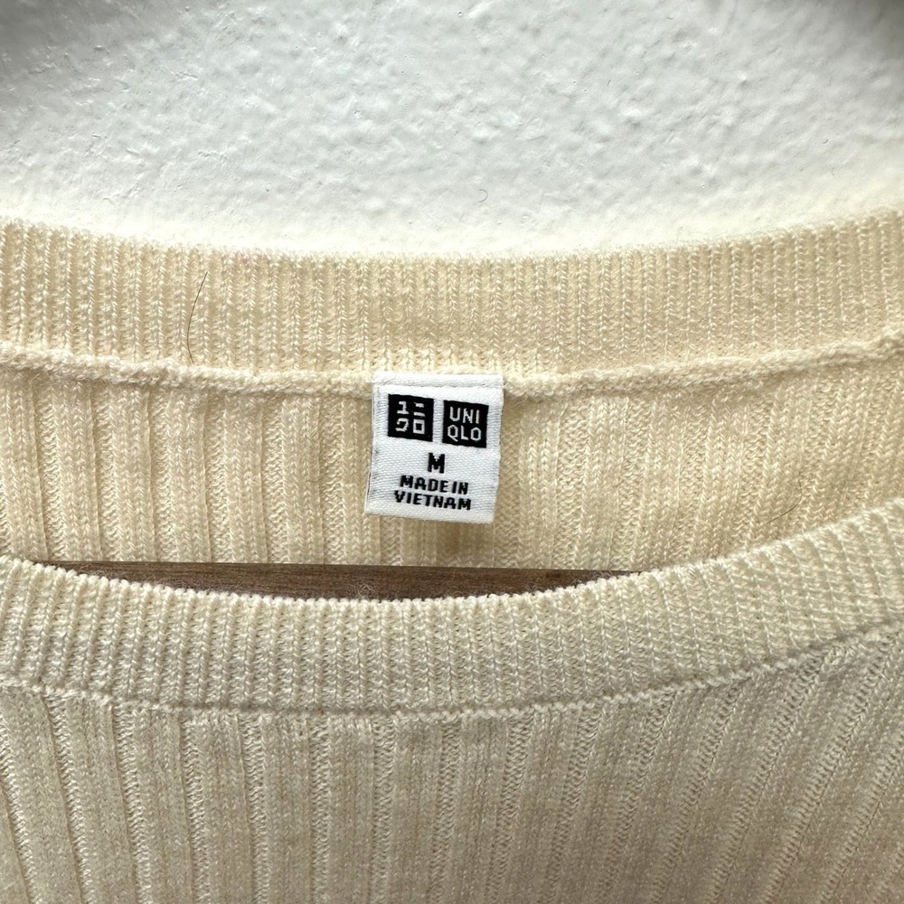 Uniqulo Wool Ribbed Knit Sweater Cream M - Picture 3 of 5